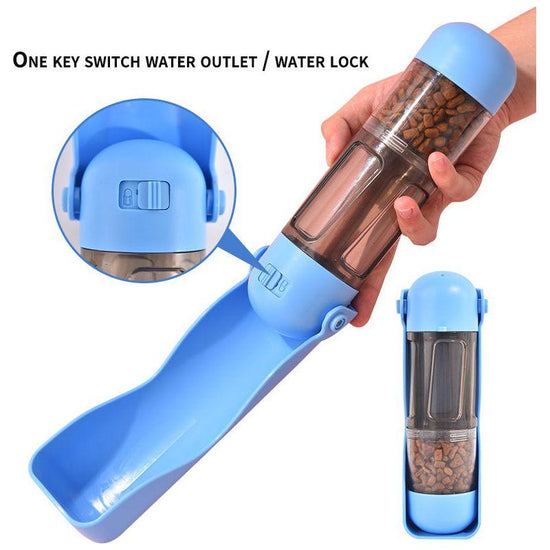 2-in-1 Portable Pet Water and Food Bottle - Leak-Proof Design with Water Lock and Easy Dispenser,300ml Water+200ml food feeder Blue Colour - Magdasmall