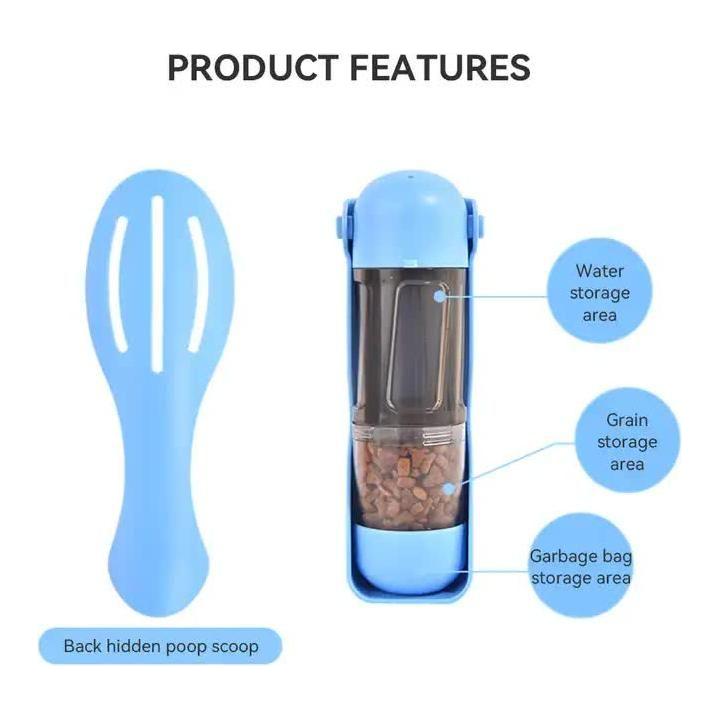 2-in-1 Portable Pet Water and Food Bottle - Leak-Proof Design with Water Lock and Easy Dispenser,300ml Water+200ml food feeder Blue Colour - Magdasmall
