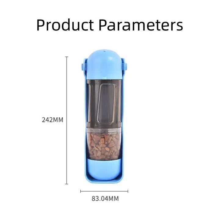 2-in-1 Portable Pet Water and Food Bottle - Leak-Proof Design with Water Lock and Easy Dispenser,300ml Water+200ml food feeder Blue Colour - Magdasmall