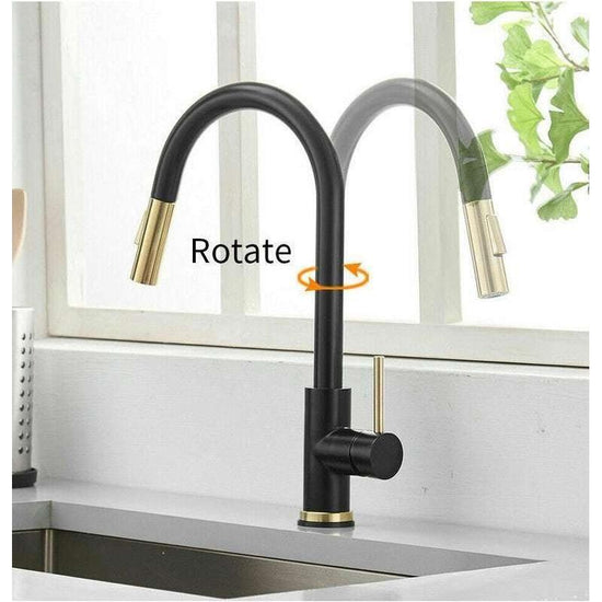 2023 Brushed Gold Spout Matte Black pull out with spray function kitchen mixer tap faucet - Magdasmall