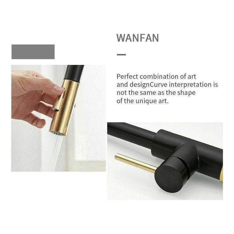 2023 Brushed Gold Spout Matte Black pull out with spray function kitchen mixer tap faucet - Magdasmall