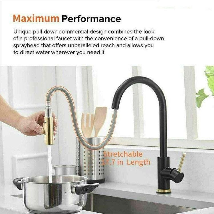 2023 Brushed Gold Spout Matte Black pull out with spray function kitchen mixer tap faucet - Magdasmall
