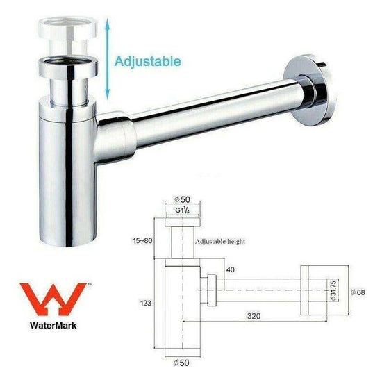 2023 Brushed Nickel p trap ROUND BOTTLE TRAP 32/40 mm WASTE for wall hung basin vanit - Magdasmall