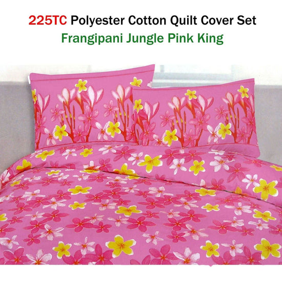 225TC Polyester Cotton Frangipani Jungle Pink Quilt Cover Set King - Magdasmall