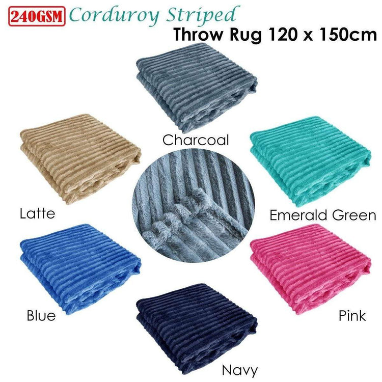 240GSM Corduroy Striped Throw Rug Latte - Magdasmall