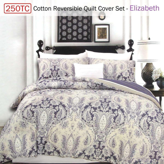 250TC Cotton Reversible Quilt Cover Set Elizabeth Queen - Magdasmall