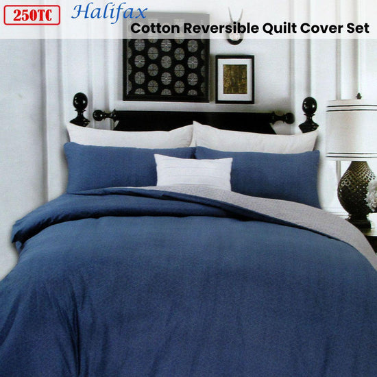 250TC Halifax Cotton Reversible Quilt Cover Set Queen - Magdasmall