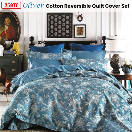250TC Oliver Cotton Reversible Quilt Cover Set Queen - Magdasmall