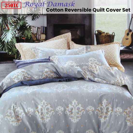 250TC Royal Damask Cotton Quilt Cover Set Queen - Magdasmall