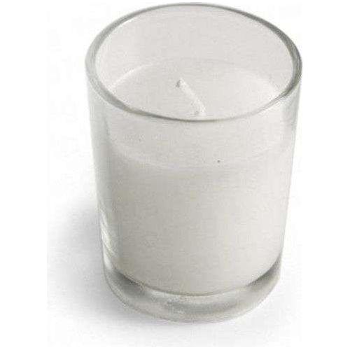 25 White Wax Clear Glass Holder Votive Candle - Wedding Event Centrepiece Table Decoration - Magdasmall