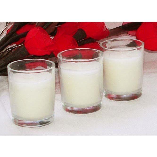 25 White Wax Clear Glass Holder Votive Candle - Wedding Event Centrepiece Table Decoration - Magdasmall
