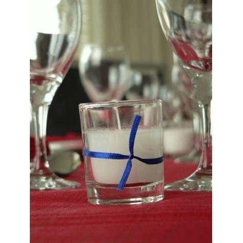 25 White Wax Clear Glass Holder Votive Candle - Wedding Event Centrepiece Table Decoration - Magdasmall