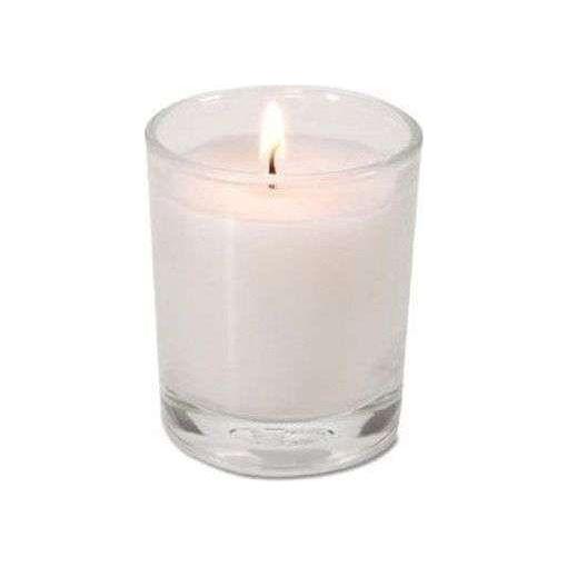 25 White Wax Clear Glass Holder Votive Candle - Wedding Event Centrepiece Table Decoration - Magdasmall