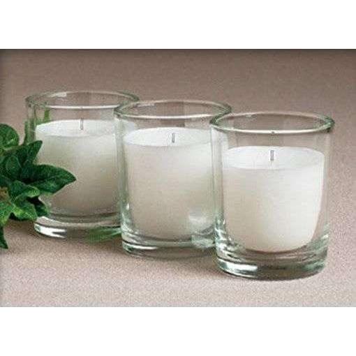 25 White Wax Clear Glass Holder Votive Candle - Wedding Event Centrepiece Table Decoration - Magdasmall