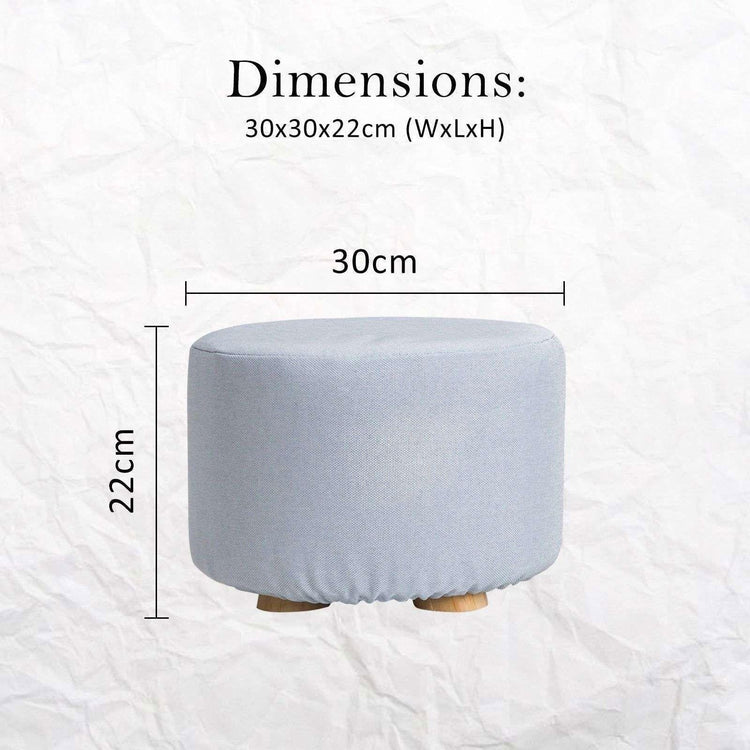2X Fabric Ottoman Round Wooden Leg Foot Stool - LIGHT BLUE - Magdasmall