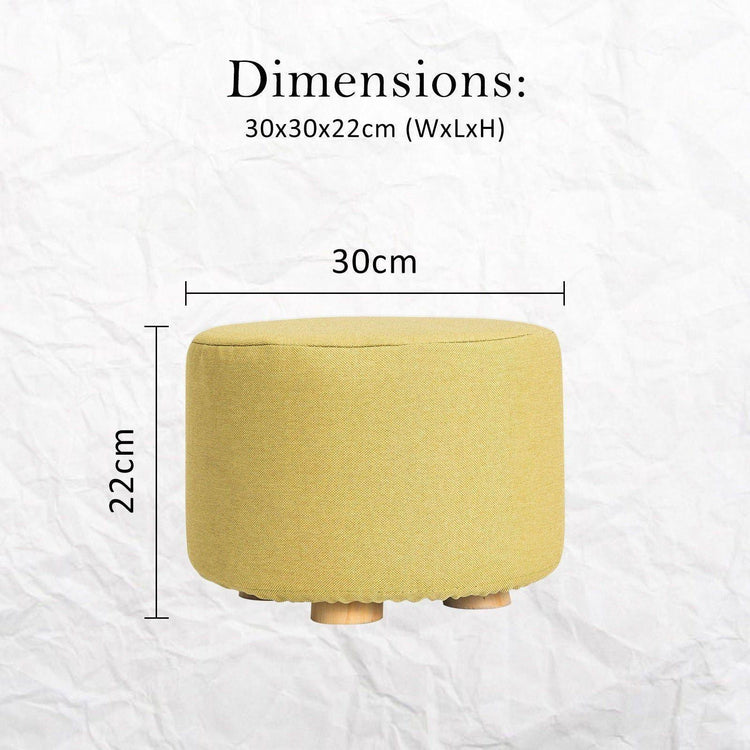 2X Fabric Ottoman Round Wooden Leg Foot Stool - Mustard Yellow - Magdasmall