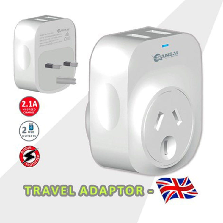 2X Sansai Travel Adaptor 2 X USB - UK - Magdasmall