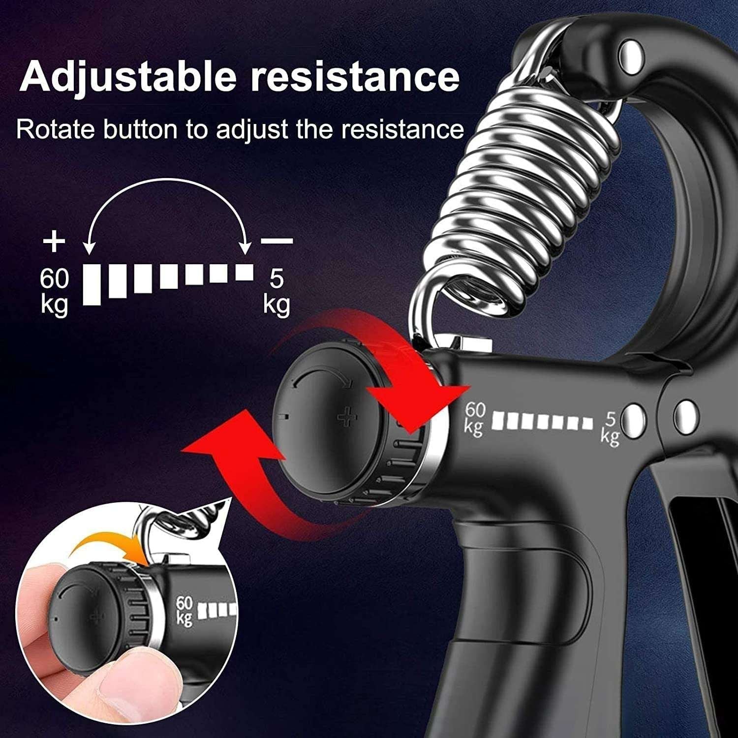 2 Pack Adjustable Hand Grip Strengthener for Hand Grip Strength and Wrist Rehabilitation (Resistance 5-60 kg) - Magdasmall