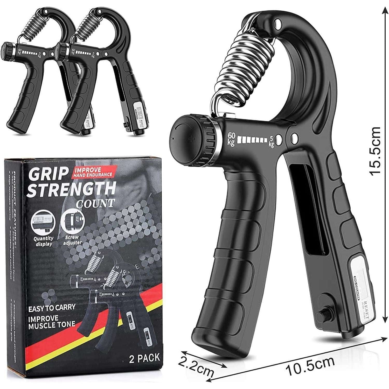 2 Pack Adjustable Hand Grip Strengthener for Hand Grip Strength and Wrist Rehabilitation (Resistance 5-60 kg) - Magdasmall