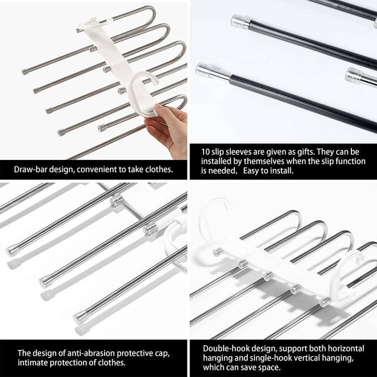 2 Pack Adjustable Multi-Layer 5 in 1 Pants Hanger for Wardrobe and Home Storage (White) - Magdasmall