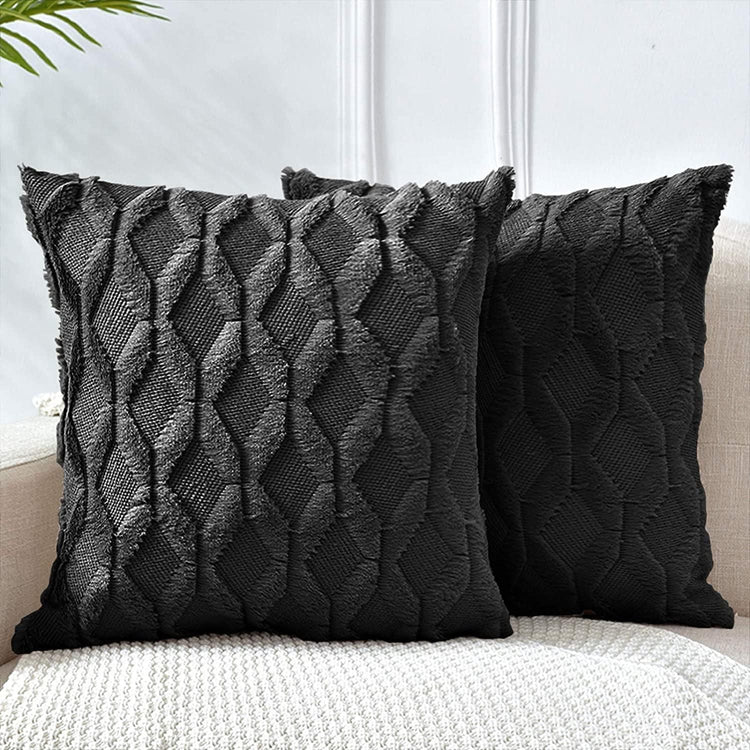 2 Pack Decorative Boho Throw Pillow Covers 45 x 45 cm (Black) - Magdasmall