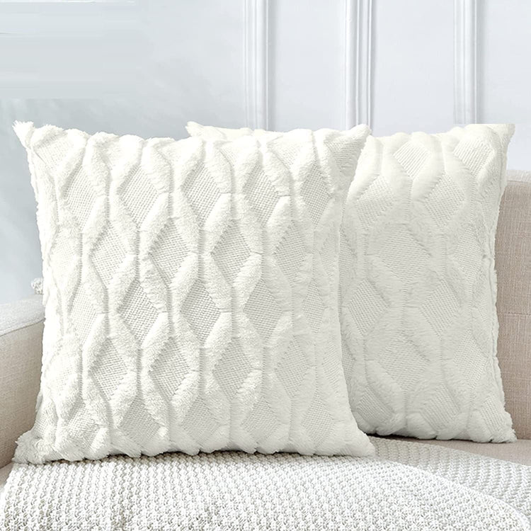 2 Pack Decorative Boho Throw Pillow Covers 45 x 45 cm (White) - Magdasmall