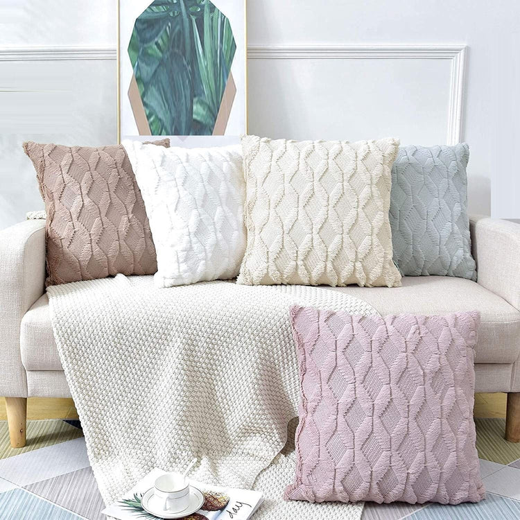 2 Pack Decorative Boho Throw Pillow Covers 45 x 45 cm (White) - Magdasmall