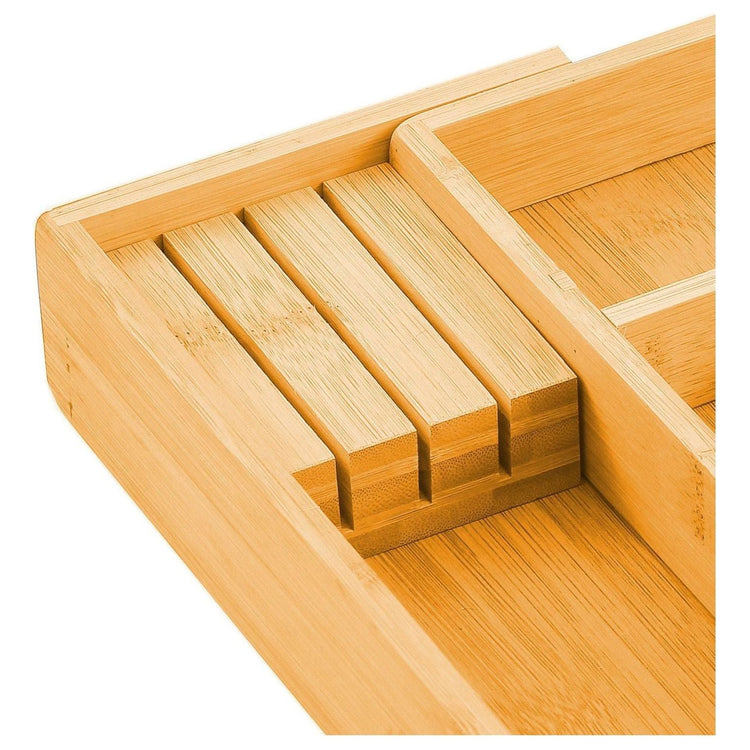 2 Pack Large Capacity Bamboo Expandable Drawer Organizer with Knife Block Holder for Home Kitchen Utensils - Magdasmall