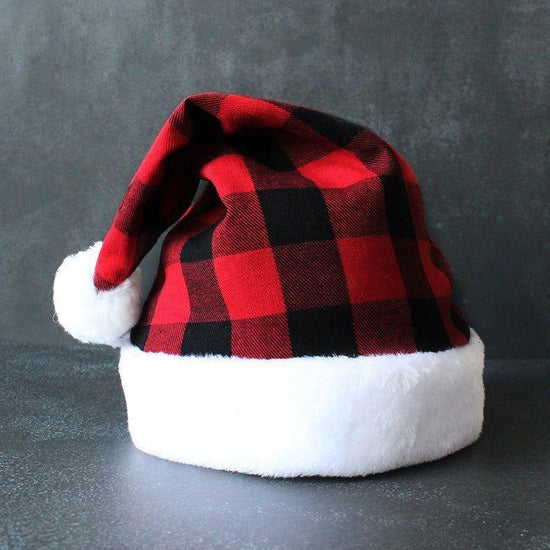 2 Pack Plaid Santa Hats for Adults, Buffalo Check Christmas Hats with White Fur Trim - Magdasmall