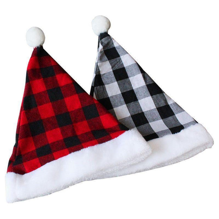 2 Pack Plaid Santa Hats for Adults, Buffalo Check Christmas Hats with White Fur Trim - Magdasmall