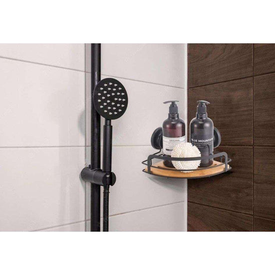 2 Pack Round Bamboo Corner Shower Caddy Shelf Basket Rack with Premium Vacuum Suction Cup No-Drilling for Bathroom and Kitchen - Magdasmall
