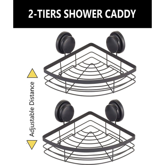 2 Pack Round Corner Shower Caddy Shelf Basket Rack with Premium Vacuum Suction Cup No-Drilling for Bathroom and Kitchen - Magdasmall