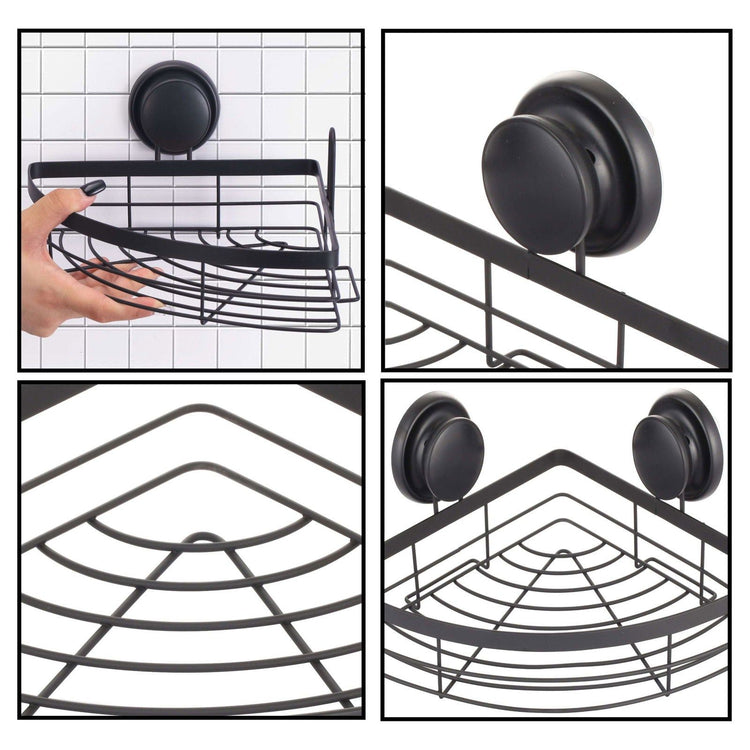 2 Pack Round Corner Shower Caddy Shelf Basket Rack with Premium Vacuum Suction Cup No-Drilling for Bathroom and Kitchen - Magdasmall