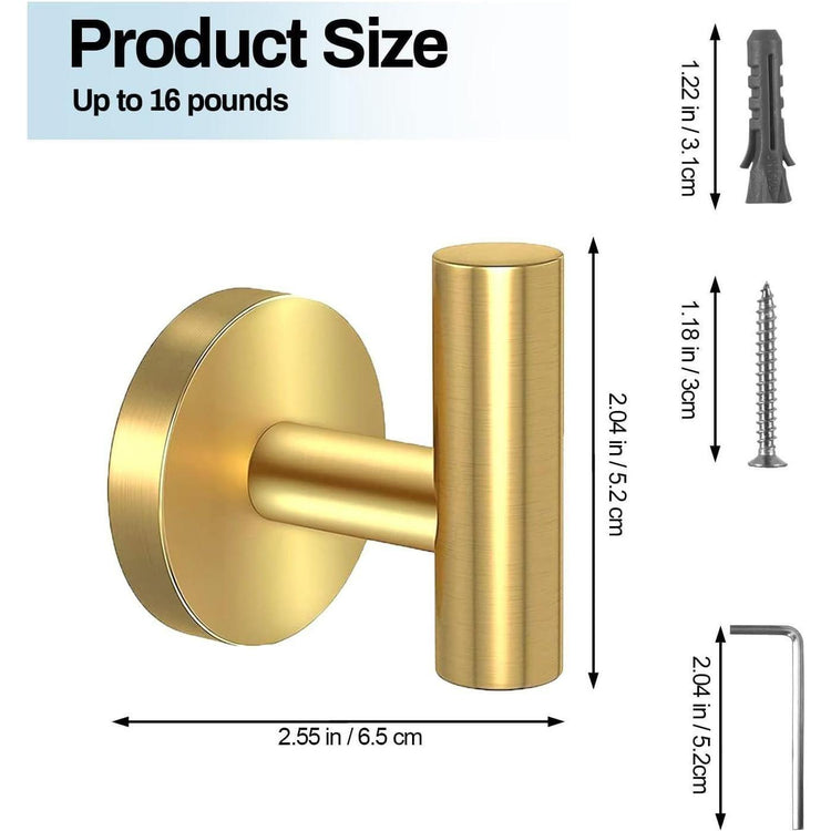 2 Pcs Wall Mount Bathroom Towel Hooks Holder Cloth Hanger Hook Kitchen Door Hanger Gold - Magdasmall
