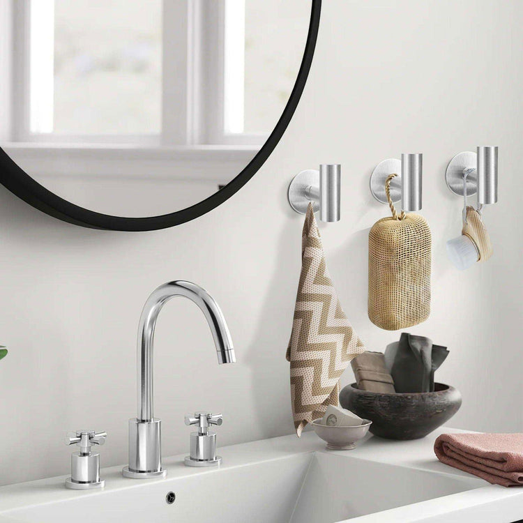2 Pcs Wall Mount Self Adhesive Bathroom Towel Hooks Holder Cloth Hanger Hook Door Hanger Brushed Nickel - Magdasmall