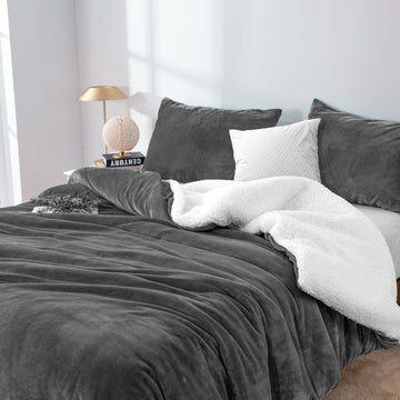 2 in 1 teddy sherpa duvet cover set and blanket queen charcoal - Magdasmall