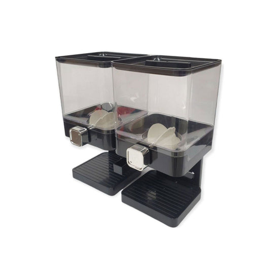 2 x 3.7L Double Cereal Dispenser Black - Square Rice Beans Countertop Storage - Magdasmall