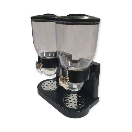 2 x 4L Double Cereal Dispenser Black - Round Rice Grains Countertop Storage - Magdasmall