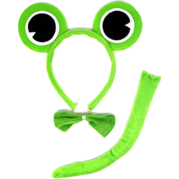 2pc Set Animal Headband w Bow Tail Dog + Frog Ears Hair Costume Halloween Party - Magdasmall