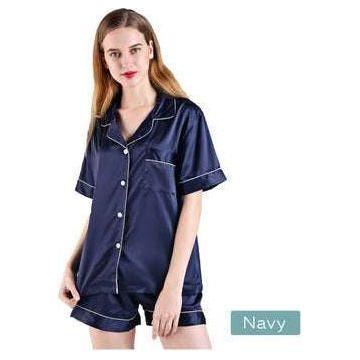 2pc satin short women pajamas set large navy - Magdasmall
