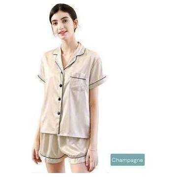 2pc satin short women pajamas set medium champagne - Magdasmall