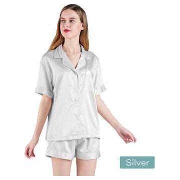 2pc satin short women pajamas set medium silver - Magdasmall