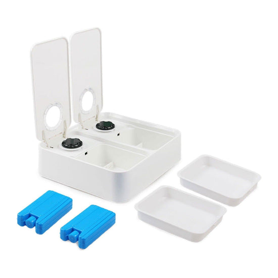 2x300ml Pet Double Timed Feeder - Dog Cat Puppy Kitten Mealtime Food Station - Magdasmall