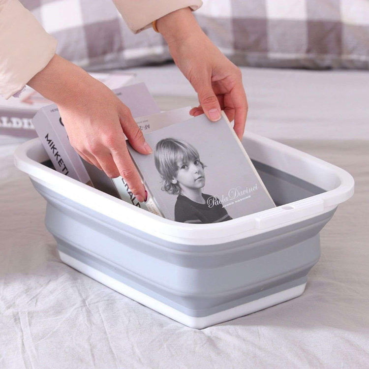 2x 9L Collapsible Laundry Folding Basket Wash Clothes w Handles Bin - Grey/White - Magdasmall