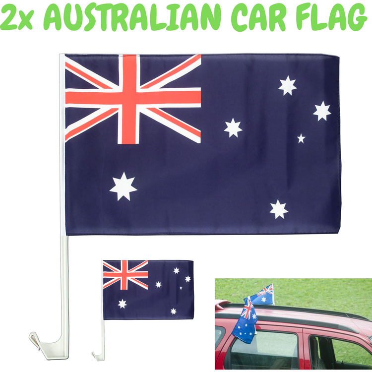 2x AUSTRALIA CAR FLAG with Window Clip Flags Australia Day 30cm x 45cm - Magdasmall