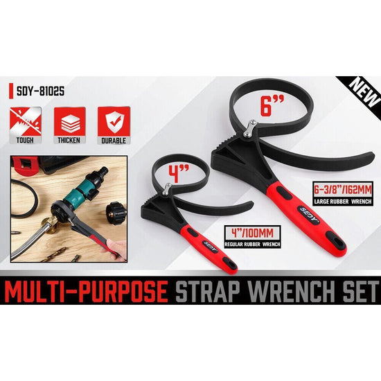 2x Rubber Strap Wrench Adjustable DIY Plumber Jars Hose Pipe Oil Filter Opener - Magdasmall