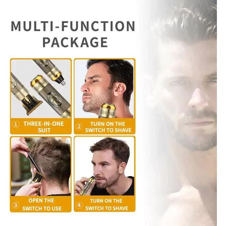 3-in-1 Professional Hair Clipper Set - Rechargeable Beard Trimmer, Nose Hair Trimmer, and Electric Shaver with USB Cable, Cleaning Brush, and Attachments - Magdasmall