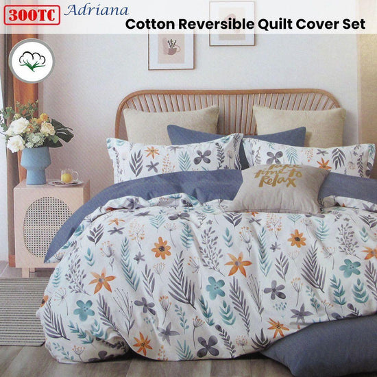 300TC Adriana Reversible Cotton Quilt Cover Set Queen - Magdasmall