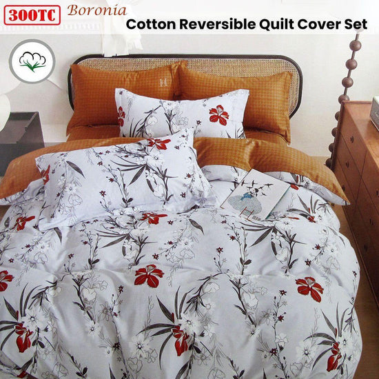 300TC Boronia Silver Reversible Cotton Quilt Cover Set Queen - Magdasmall