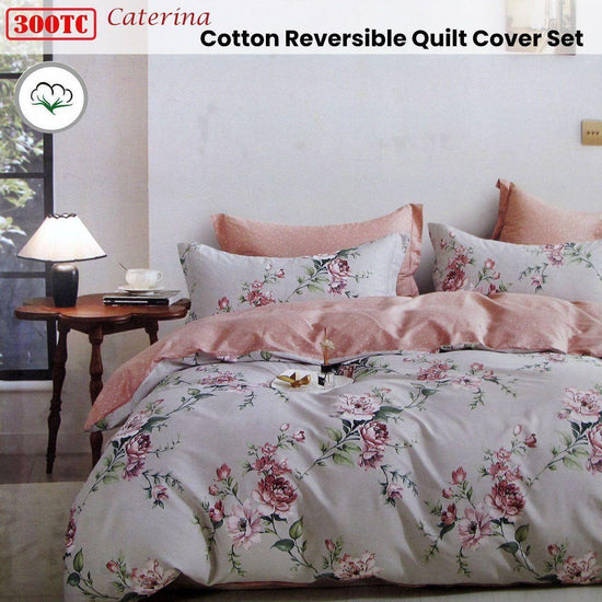 300TC Caterina Reversible Cotton Quilt Cover Set Queen - Magdasmall